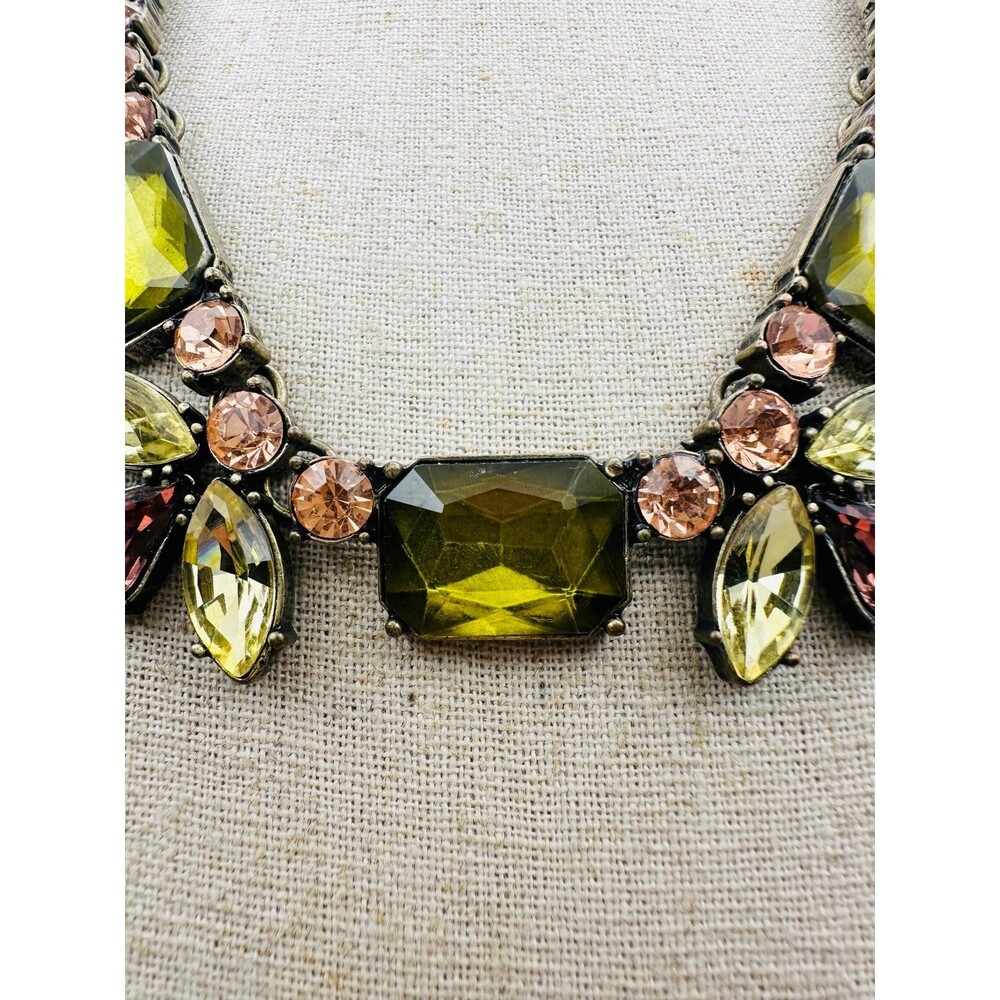 Cookie Lee Green Rhinestone Statement Necklace 21” - image 2